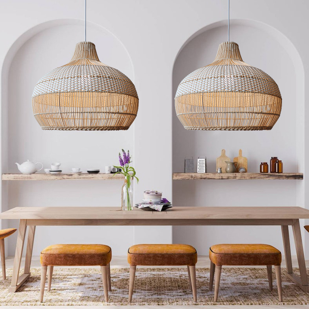 Boho Luminaire Dining Room Rattan Pendant Light Kitchen Tropical Lampshade Wicker Bamboo Vine Light Fixture