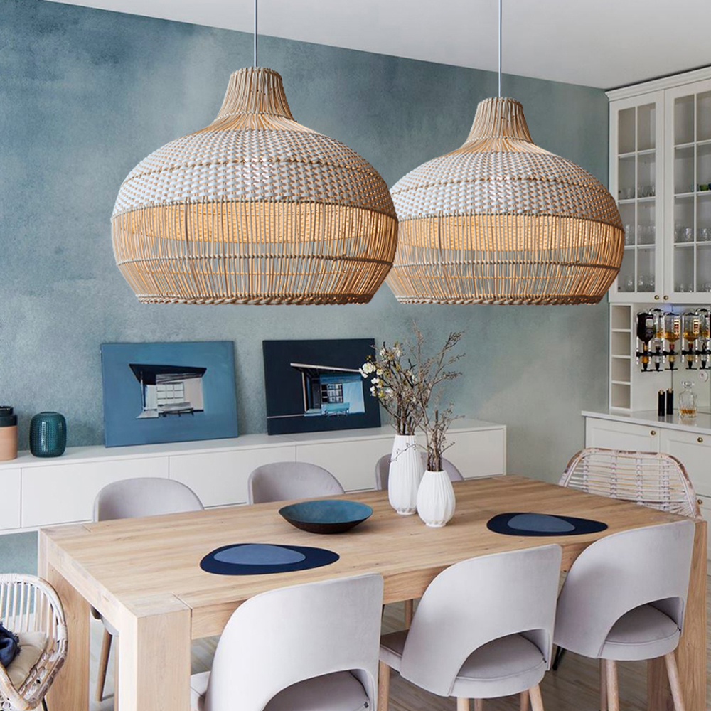 Vintage Swag Light Fixtures Chic Rattan Pendant Lights Set of 2