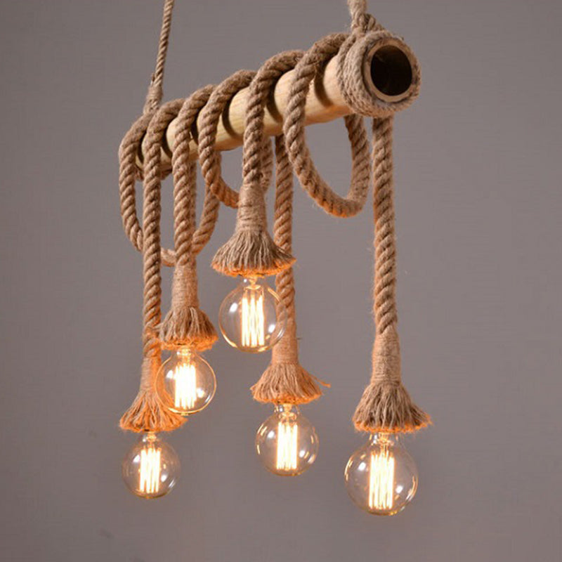 Edison Retro Chandelier Vintage Bamboo Hemp Rope Pendant Lamp