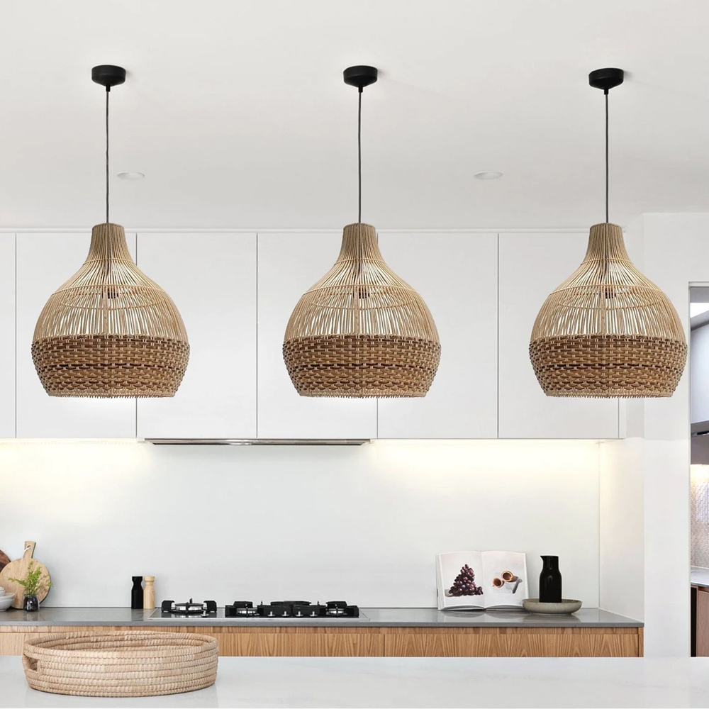 Salt Lake Handwoven Kitchen Island Black Rattan Pendant Light