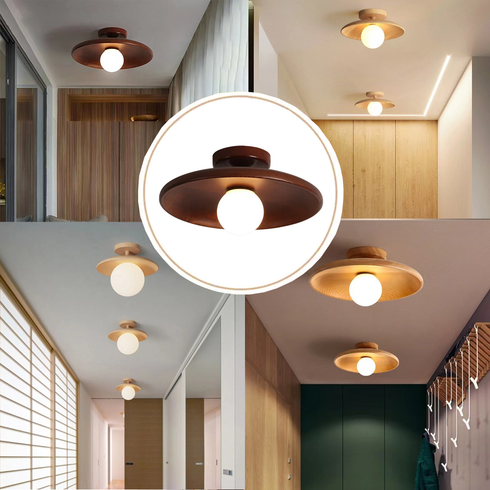 Japanese Aisle Flush Mount Wooden Ceiling Light Fixture