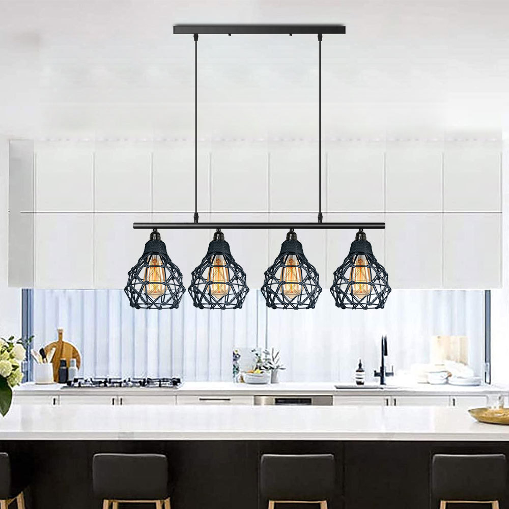Industrial Retro Hemp Rope Diamond Head Metal Cage Loft Iron Wire Welding Lampshade