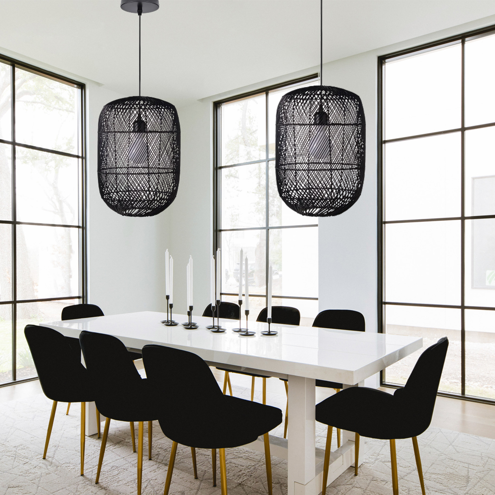 Modern Black Rattan Pendant Light For Kitchen Island Dining Room