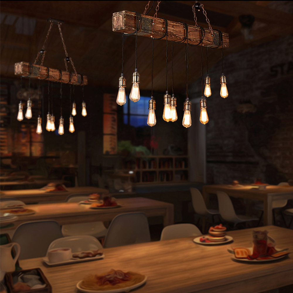 American Retro Industrial Wood Pendant Light Restaurant's Chandelier