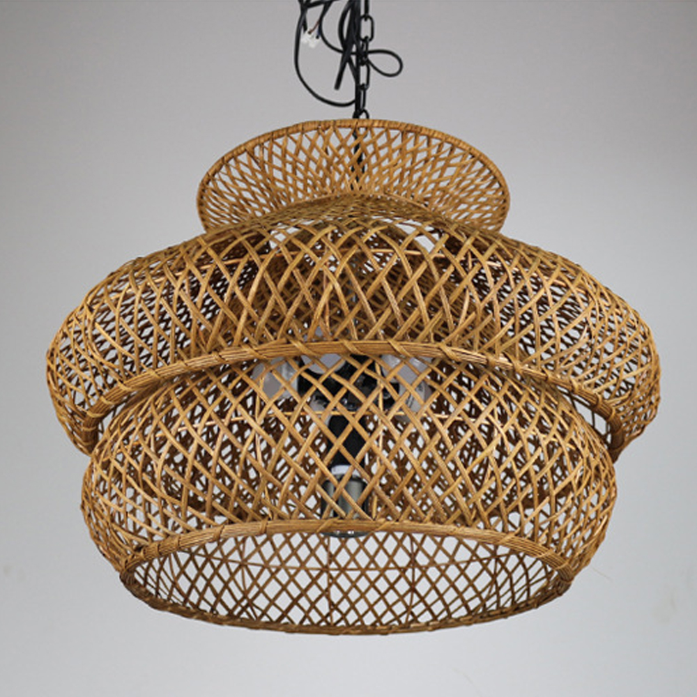 Farmhouse Pastoral Rattan Chandelier Living Room Retro Rattan Lamp Creative Art Lighting