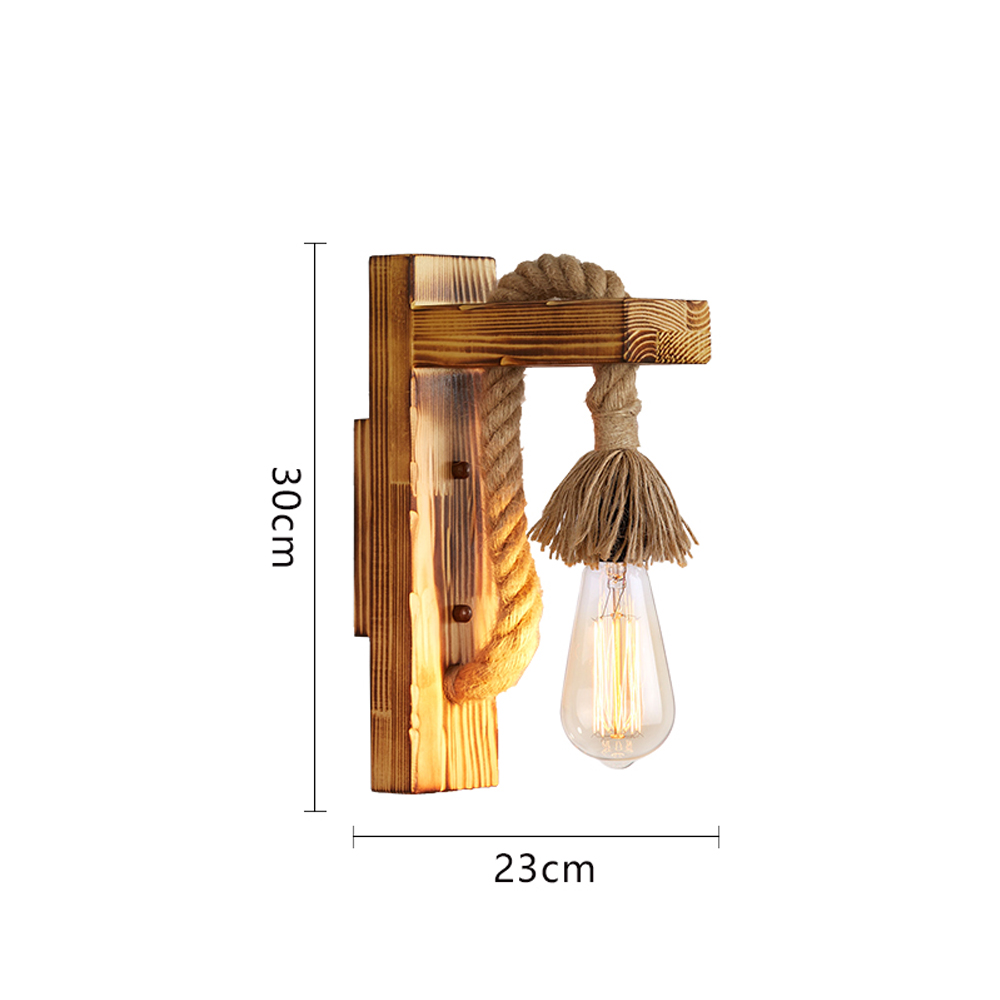 Retro Solid Wood Wall Lamp Industrial Style Hemp Rope Wall Sconce