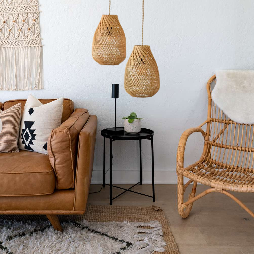 Boho Kitchen Lighting Fixture Unique Handmade Rattan Pendant Lamp Shade
