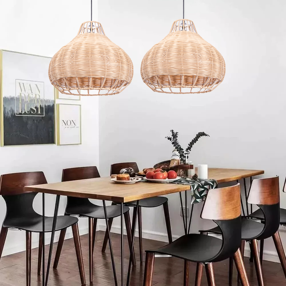 Scandinavian Hand Woven Ceiling Light Fixture  Plug In Rattan Pendant Lamp