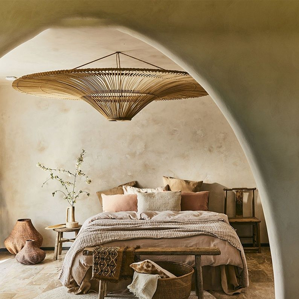 Wabi-sabi Rattan Weaving Oversized Chandelier Southeast Asian Bedroom Ceiling Lamp