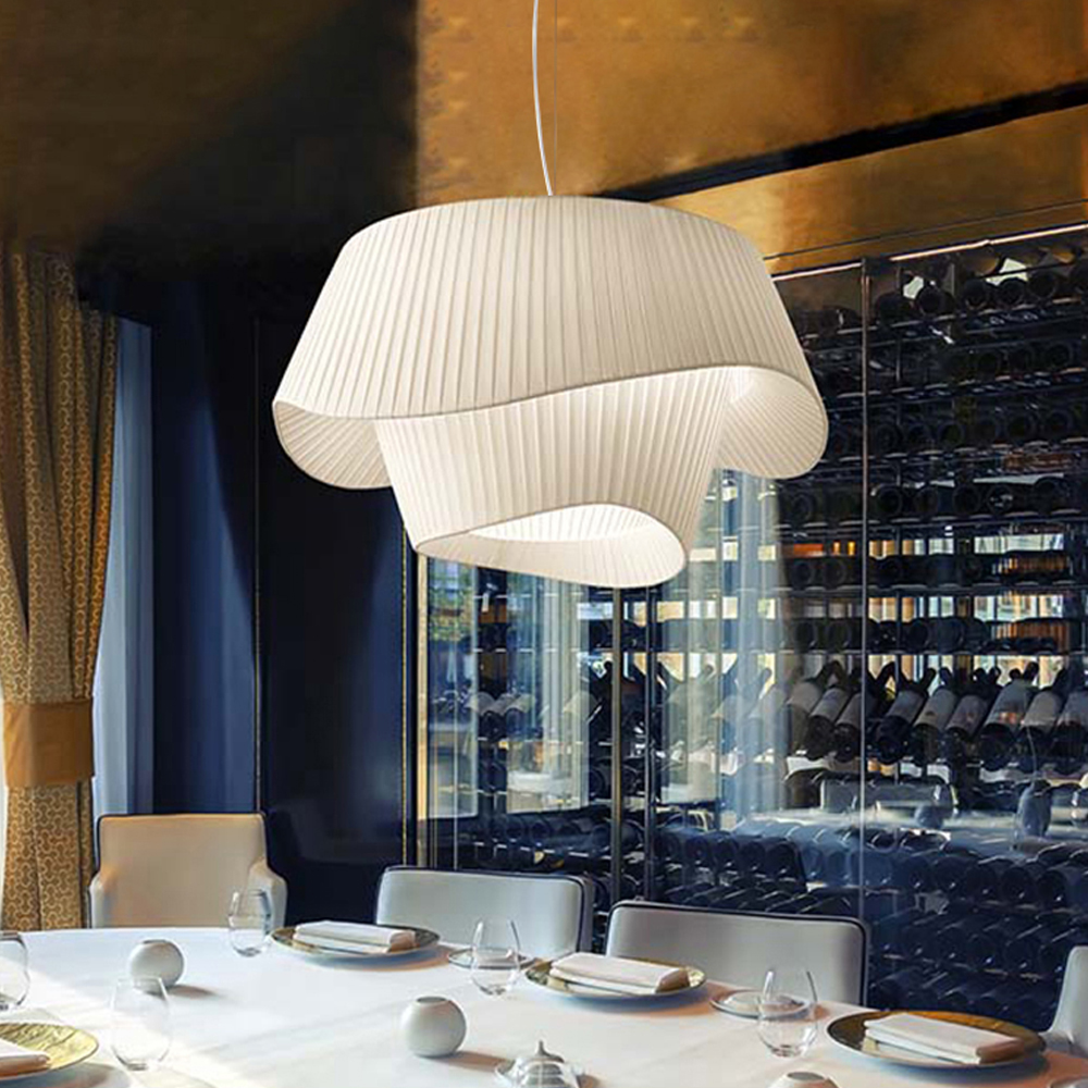 Unique Fabric Chandelier Bedroom Dining Room White Hanging Lamp