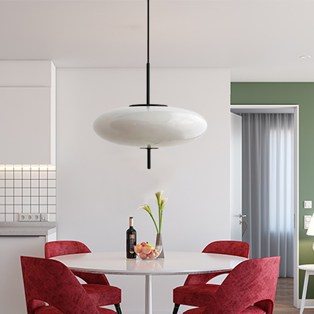 Vintage Oval White Chandelier Post Modern Minimalist Glass Pendant Light