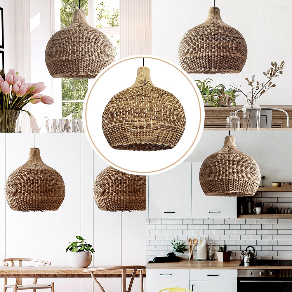 Beautiful Rattan Pendant Light over the Kitchen Counter