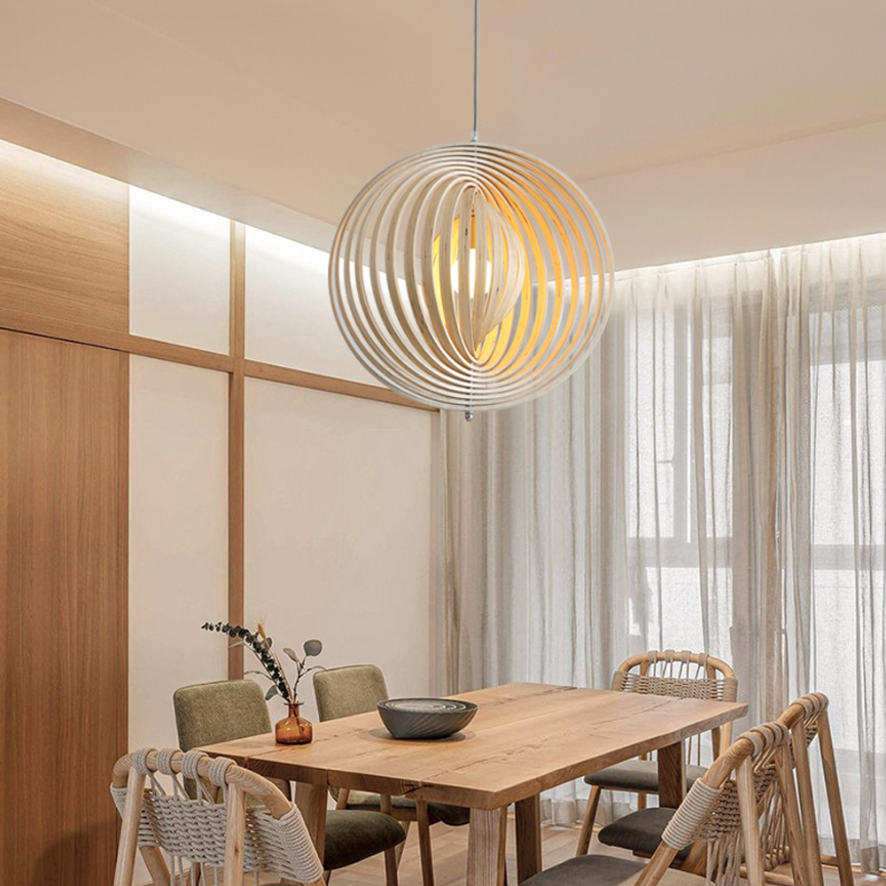 Danish Designer Rotating Wood Chandelier Nordic Dining Room Balcony Pendant Lamp