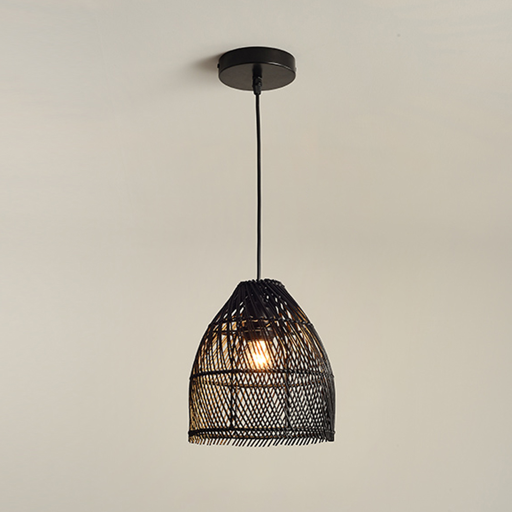 Japanese Log Style Black Bamboo Weaving Chandelier Dining Room Living Room Lamp