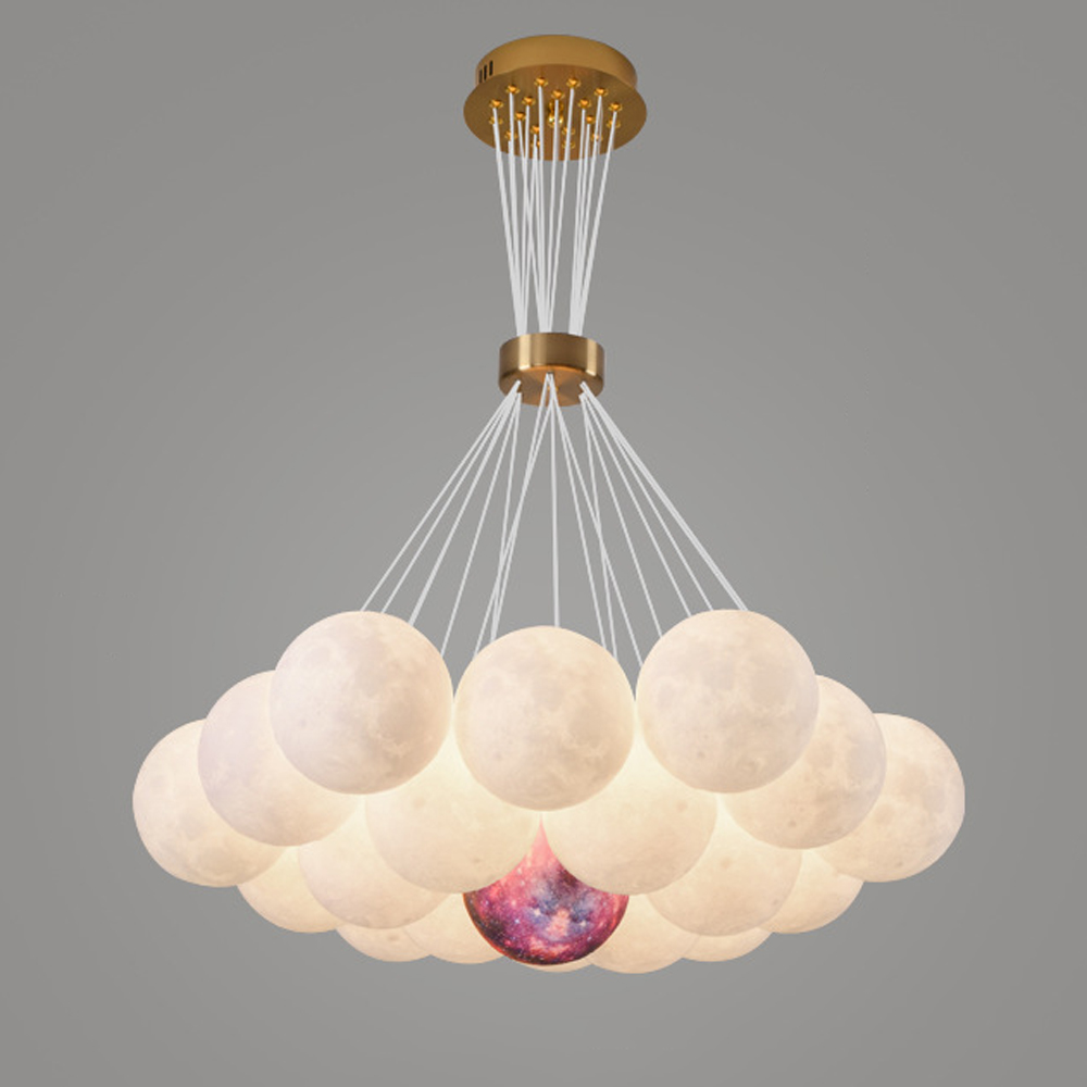 Nordic Children's Room Chandelier 3D Moon Bubble Ball Pendant Lamp