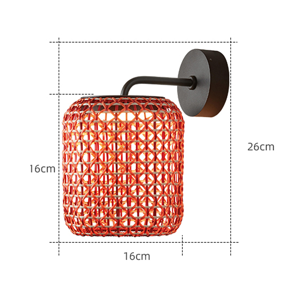 Outdoor Courtyard Lantern Rattan Wall Sconce Waterproof Garden Decor Lamp