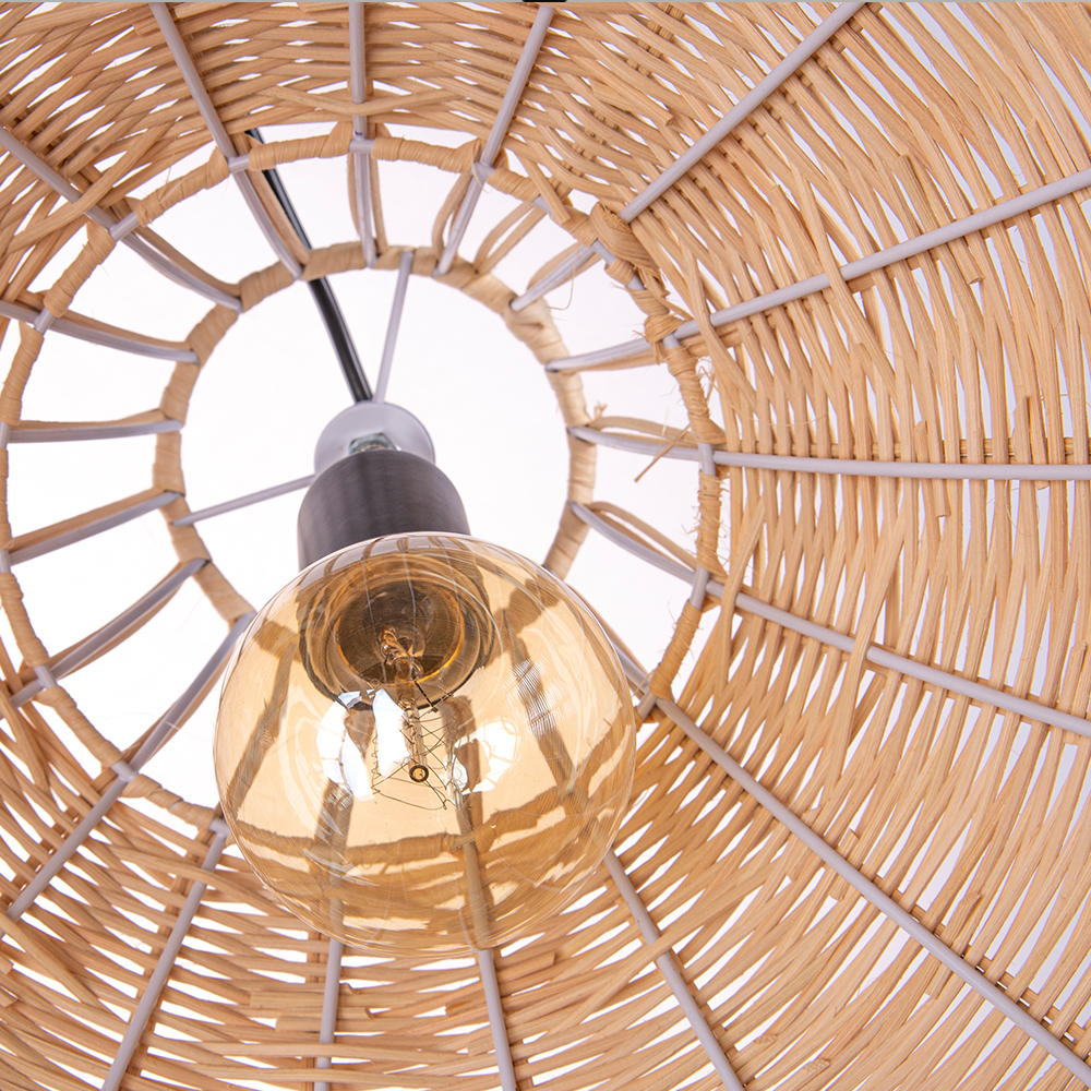 Scandinavian Hand Woven Ceiling Light Fixture  Plug In Rattan Pendant Lamp