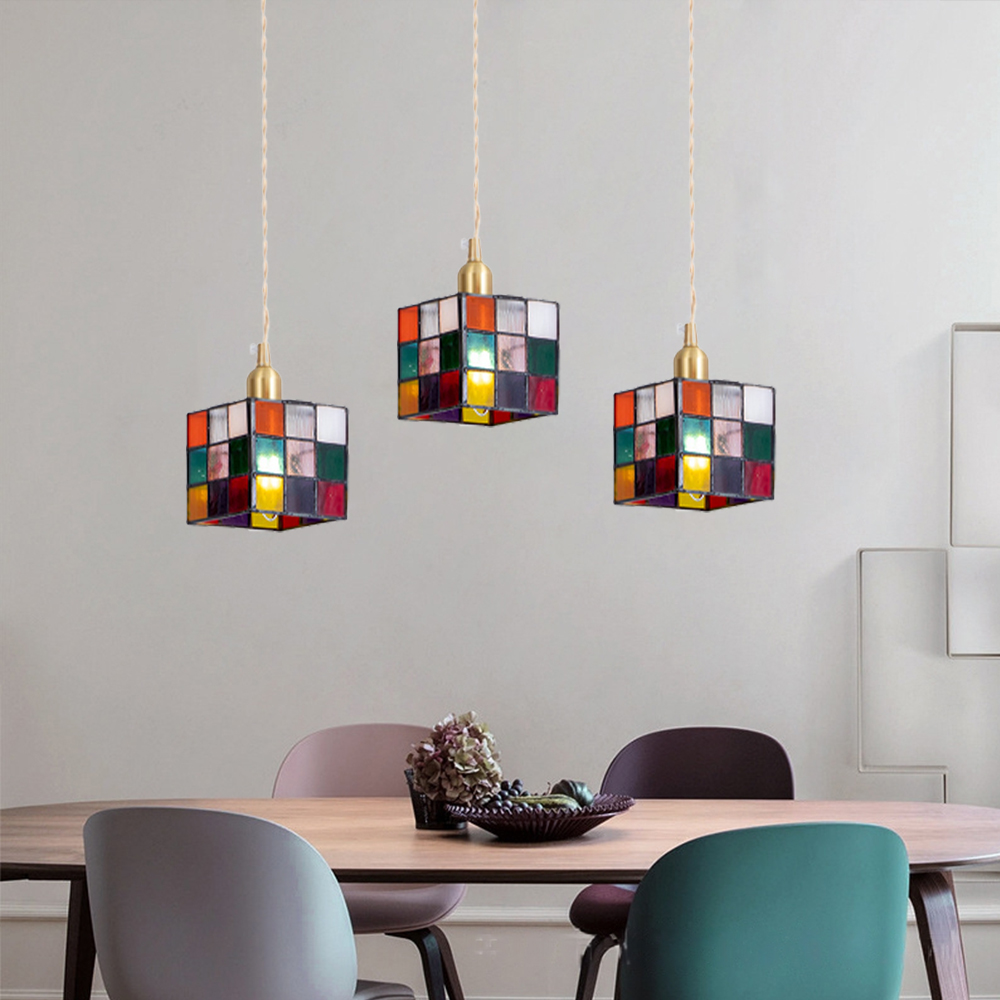 Creative Rubik’s cube small glass chandelier for kitchen island