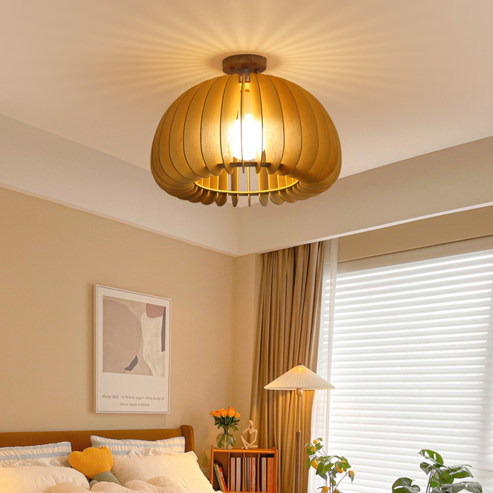 Japanese Wooden Corridor Aisle Ceiling Lamp Log Pumpkin Balcony Light For Bedroom
