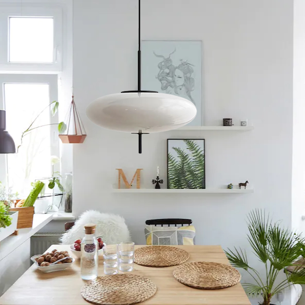 Vintage Oval White Chandelier Post Modern Minimalist Glass Pendant Light