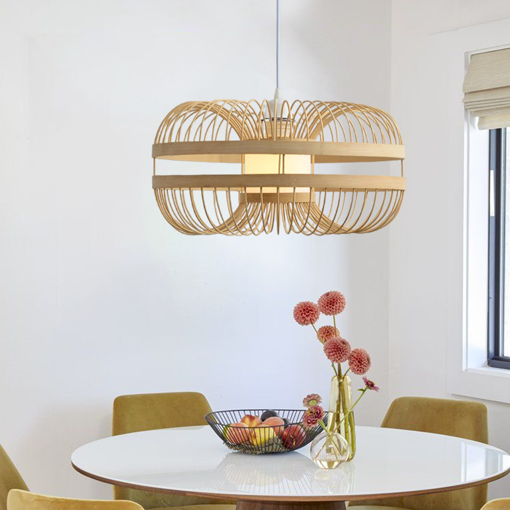 Modern Simple Bamboo Pendant Lamp Boho Wicker Lampshade