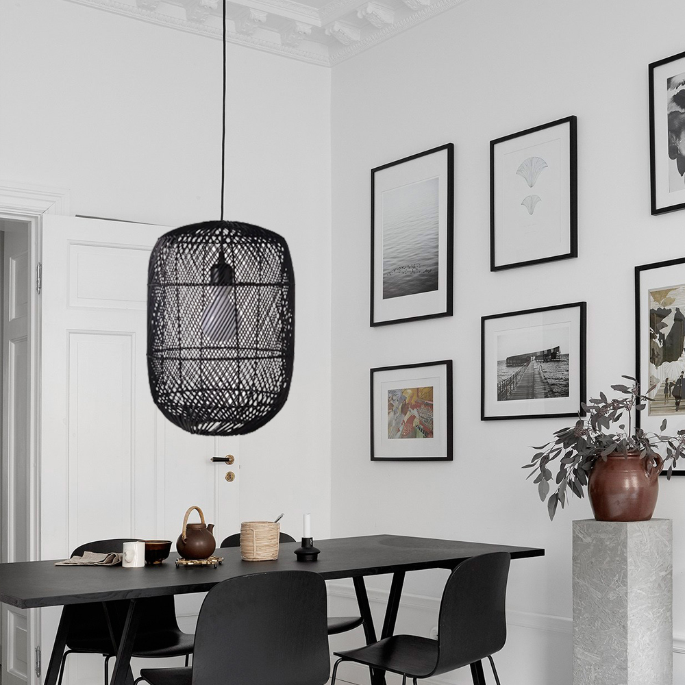 Modern Black Rattan Pendant Light For Kitchen Island Dining Room