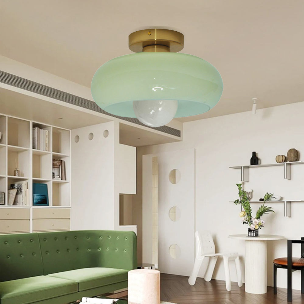 Mid Century Modern Flush Mount Ceiling Lamp Living Room Yellow Chandelier