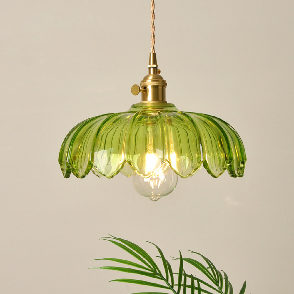 Vintage Green Copper Glass Chandelier Adjustable Pendant Light
