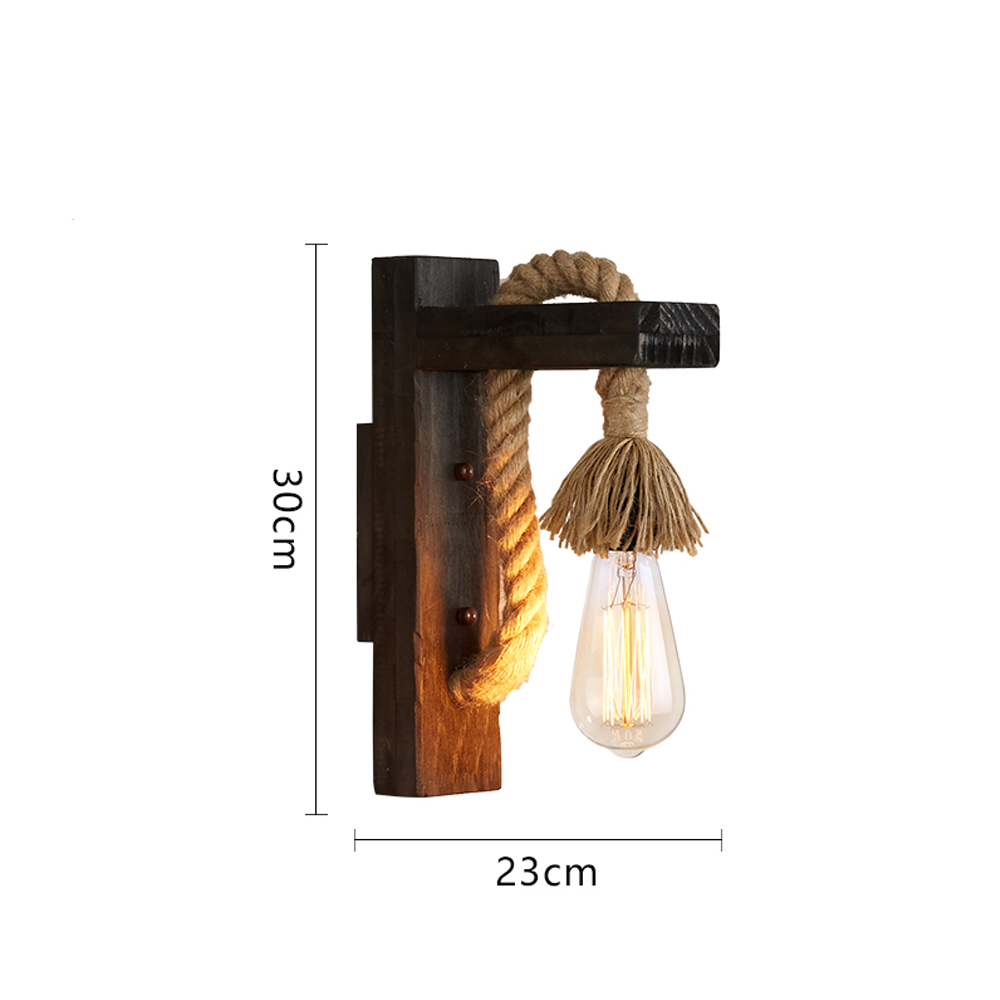 Retro Solid Wood Wall Lamp Industrial Style Hemp Rope Wall Sconce