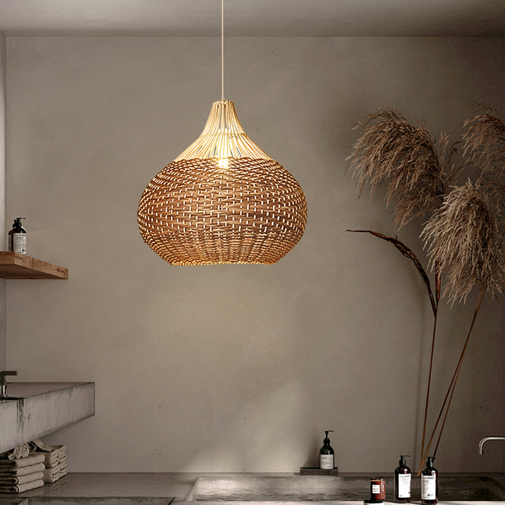 Handmade Rattan Weave Art Chandelier Round Pendant Lampshade Japanese Wabi-Sabi Chandelier