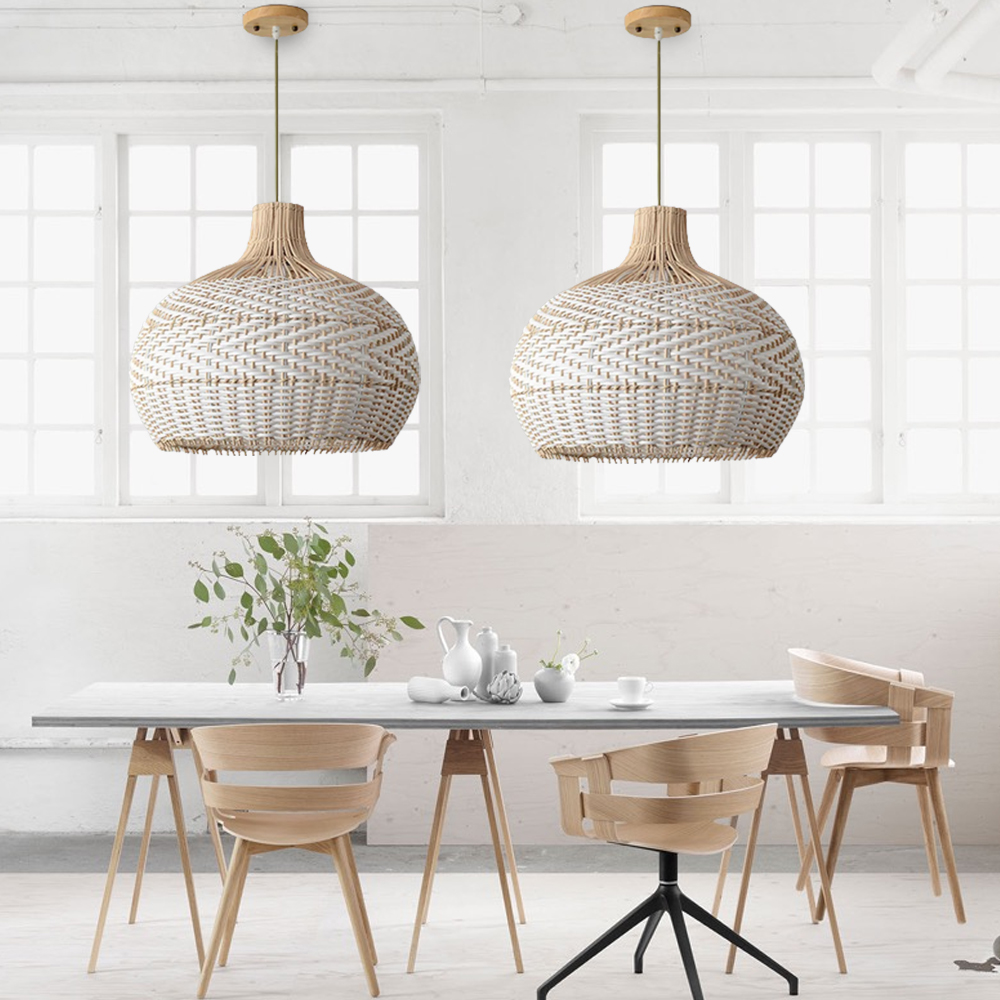 Elegant White Rattan Kitchen Island Pendant Light Shade