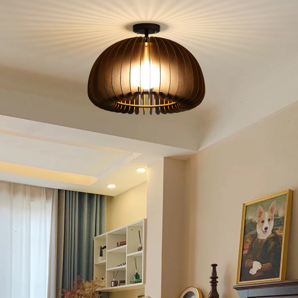 Japanese Wooden Corridor Aisle Ceiling Lamp Log Pumpkin Balcony Light For Bedroom