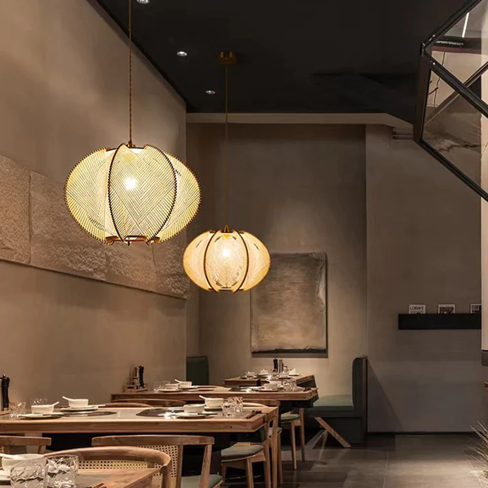 Wabi Sabi Scandinavian Wooden Pendant Lights Mid Century  Rope Chandelier