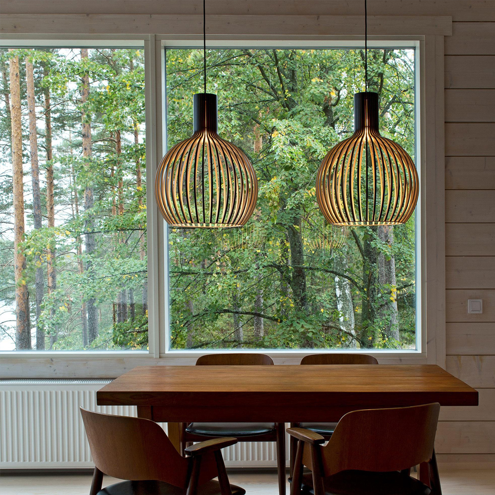 Dining Room Wooden Birdcage Pendant Light Fixtures