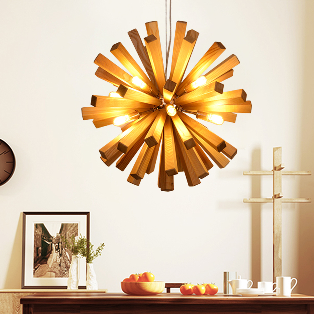 Modern Wood Pendant Lights For Kitchen Island Nordic Dandelion-Shaped