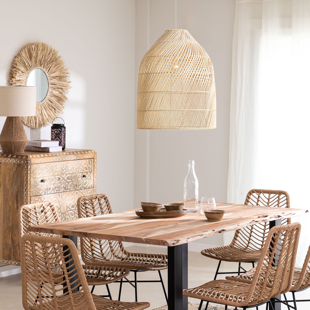 Bohemian Wicker Rattan Ceiling Light Rustic Rattan Pendant Lamp For Kitchen