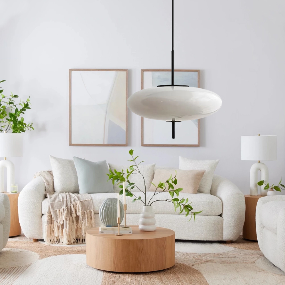 Vintage Oval White Chandelier Post Modern Minimalist Glass Pendant Light