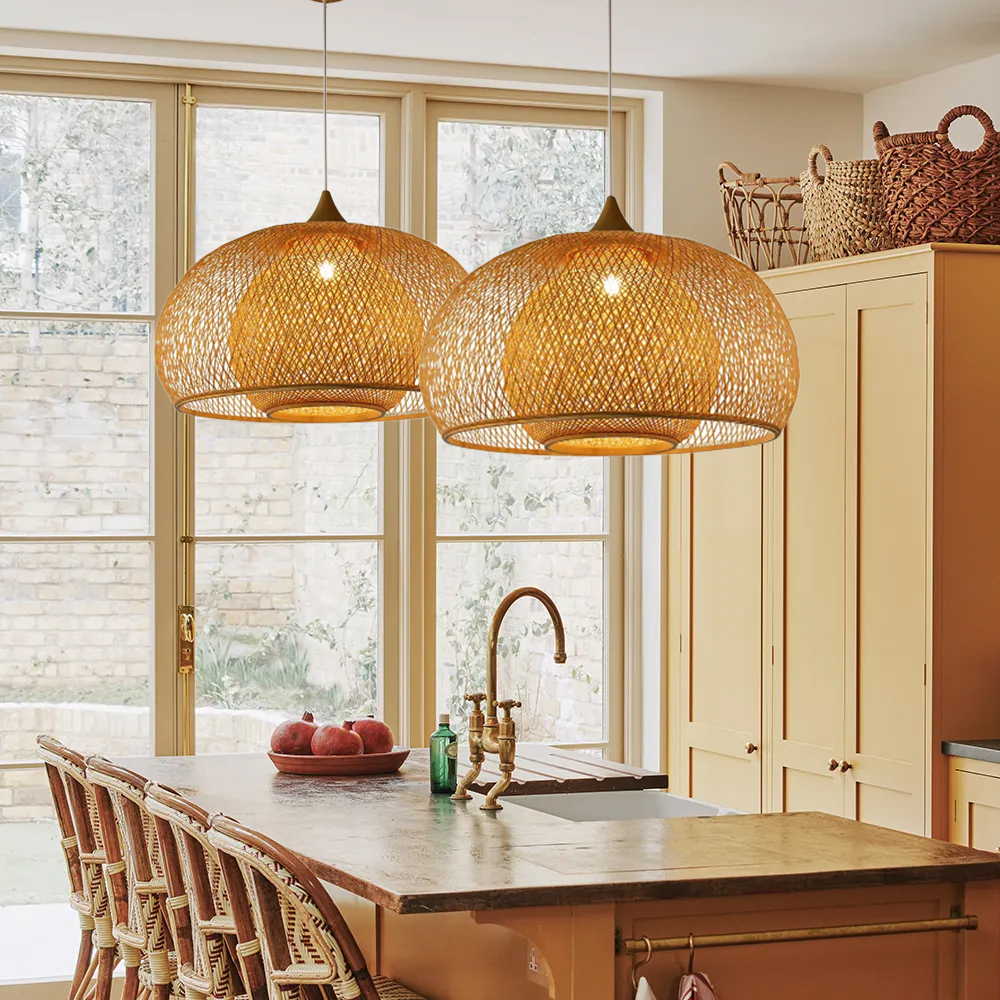 Handmade Woven Kitchen Dining Room Rattan Bamboo Pendant Light