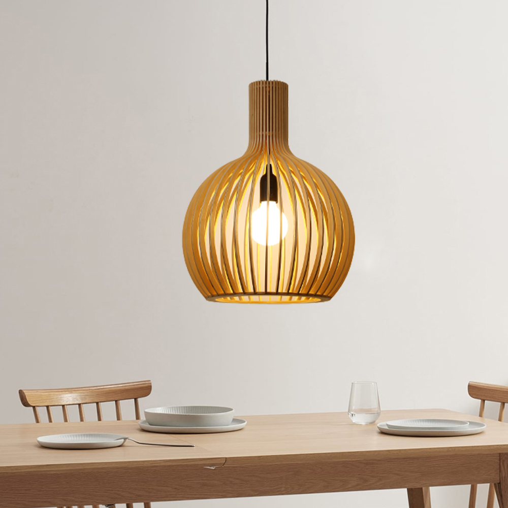 Dining Room Wooden Birdcage Pendant Light Fixtures