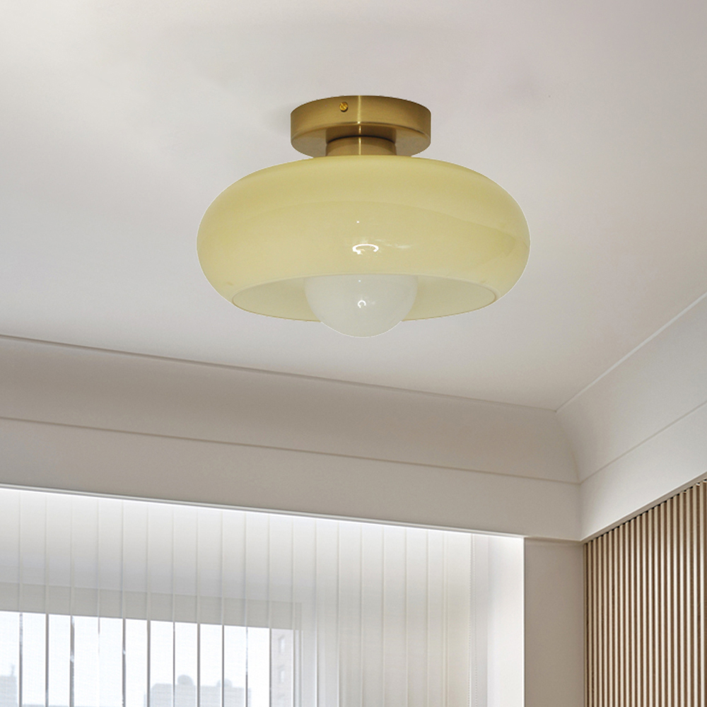 Mid Century Modern Flush Mount Ceiling Lamp Living Room Yellow Chandelier