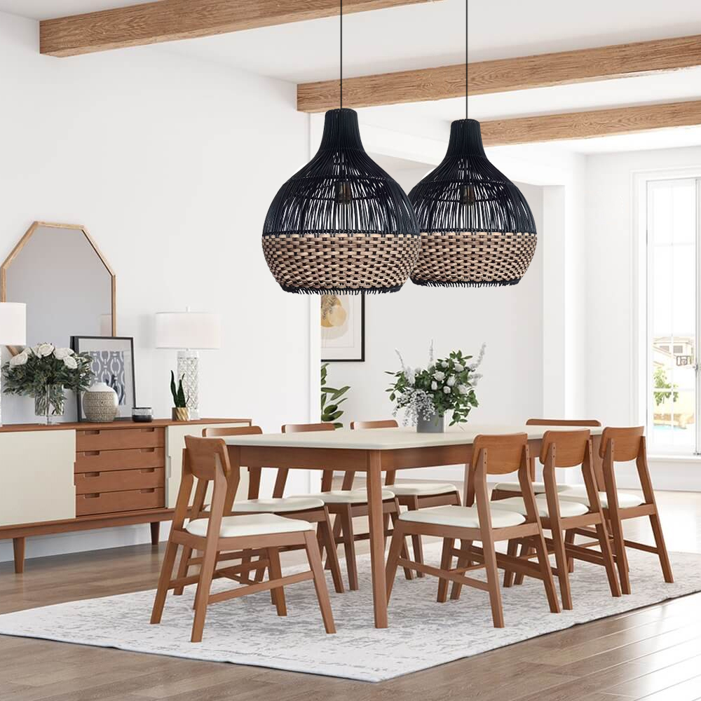 Salt Lake Handwoven Kitchen Island Black Rattan Pendant Light