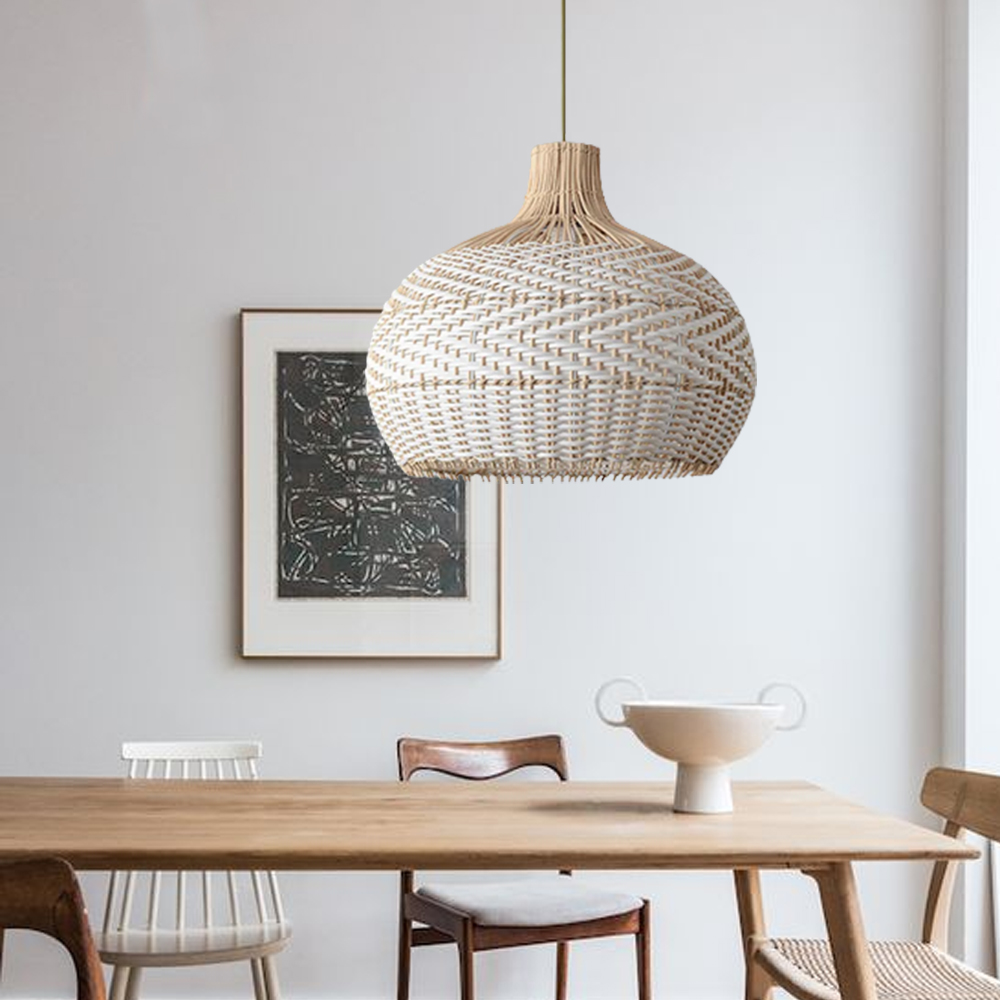 Elegant White Rattan Kitchen Island Pendant Light Shade