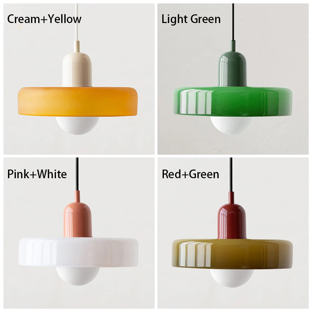 Nordic Vintage Green Medieval Lamp Danish Cream Wind Glass Pendant Light