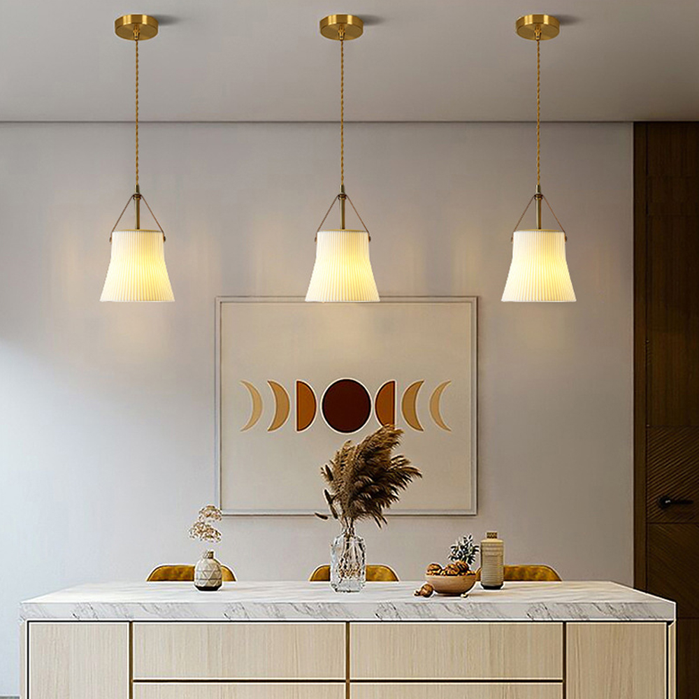 Nordic Luxury Mini Ceramic Pendant Light Japanese Brass Small Chandelier