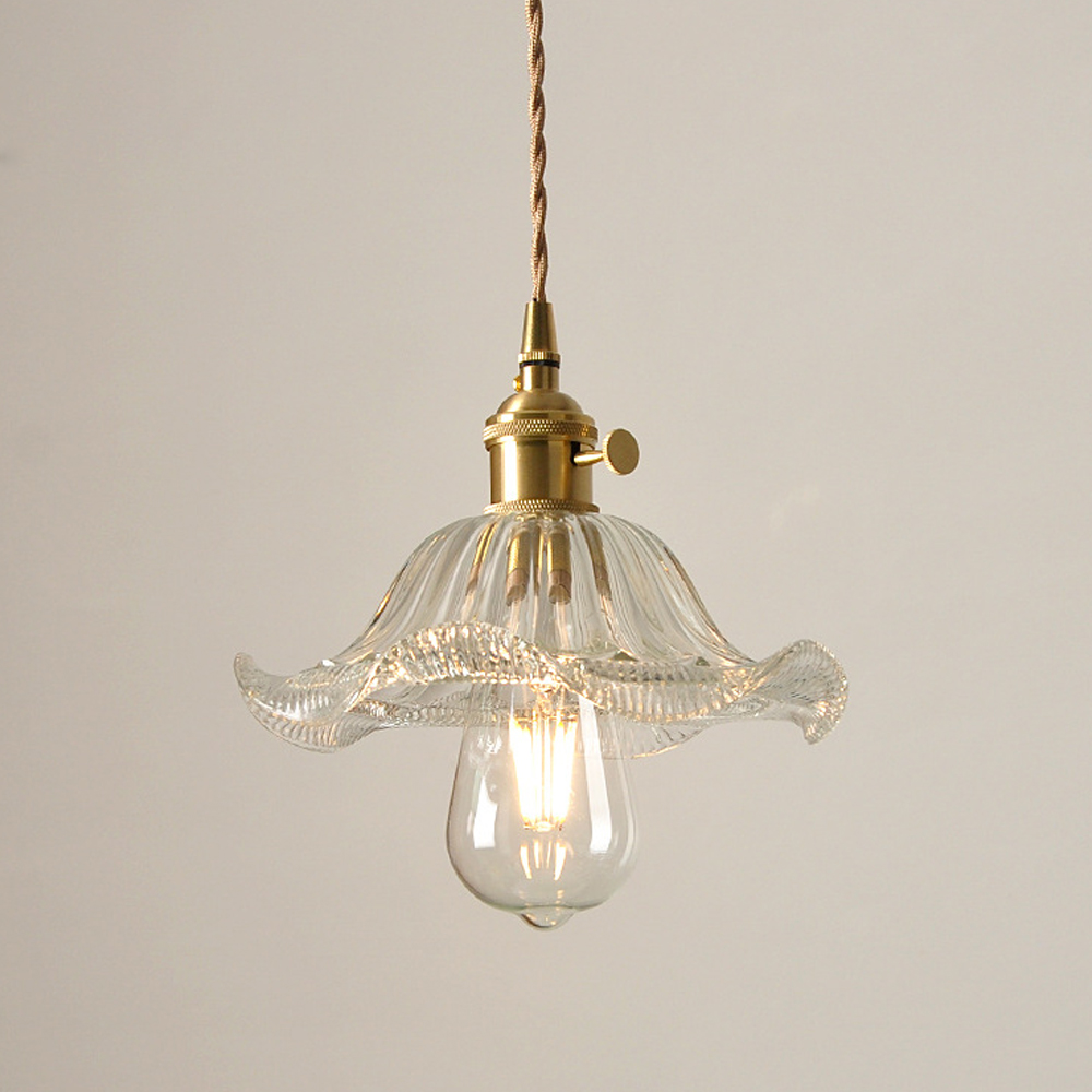 Vintage Green Copper Glass Chandelier Adjustable Pendant Light