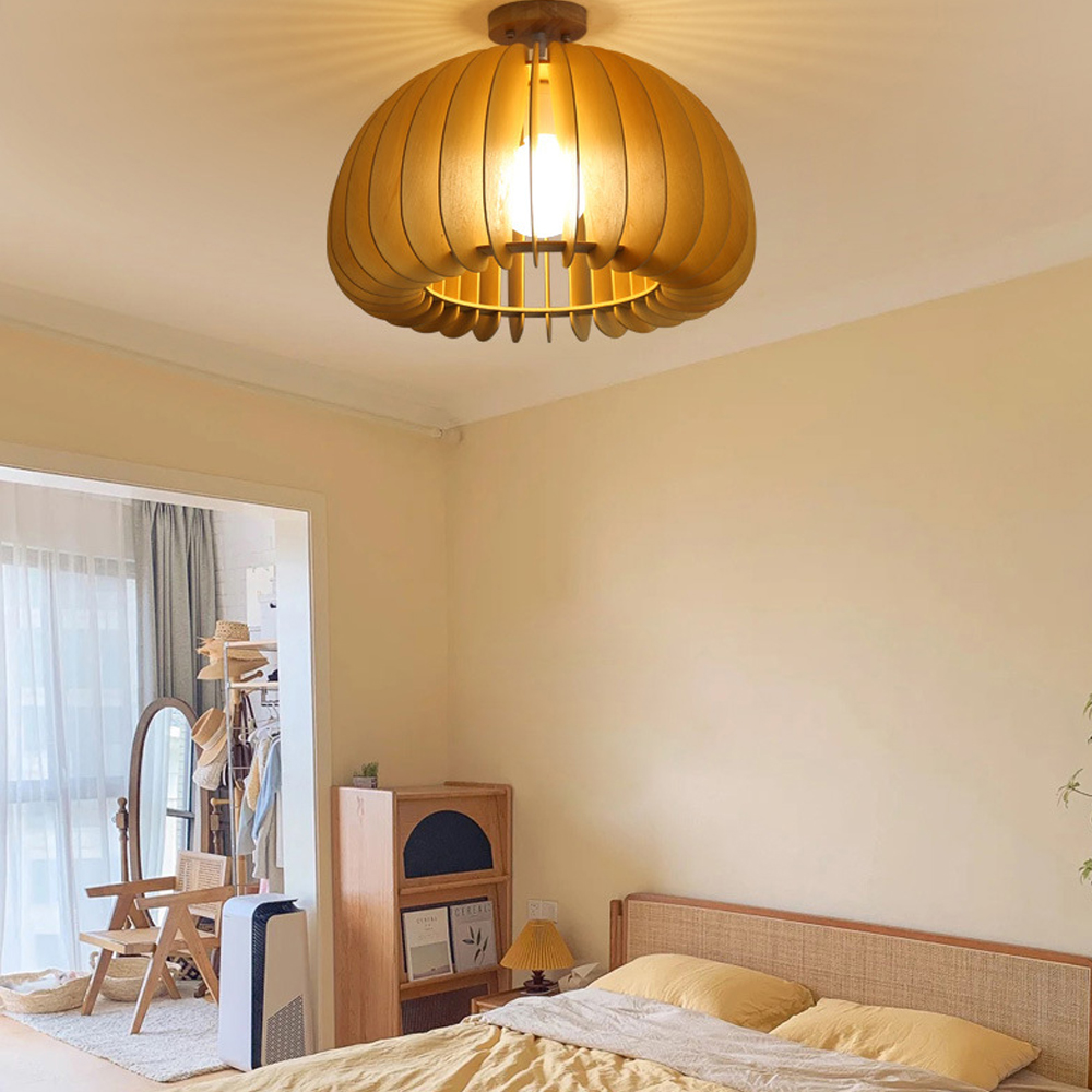 Japanese Wooden Corridor Aisle Ceiling Lamp Log Pumpkin Balcony Light For Bedroom