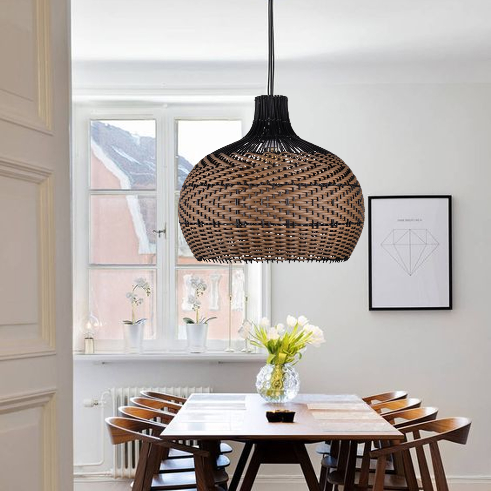 Handmade Black Brown Rattan Pendant Light For Dining Room Living Room