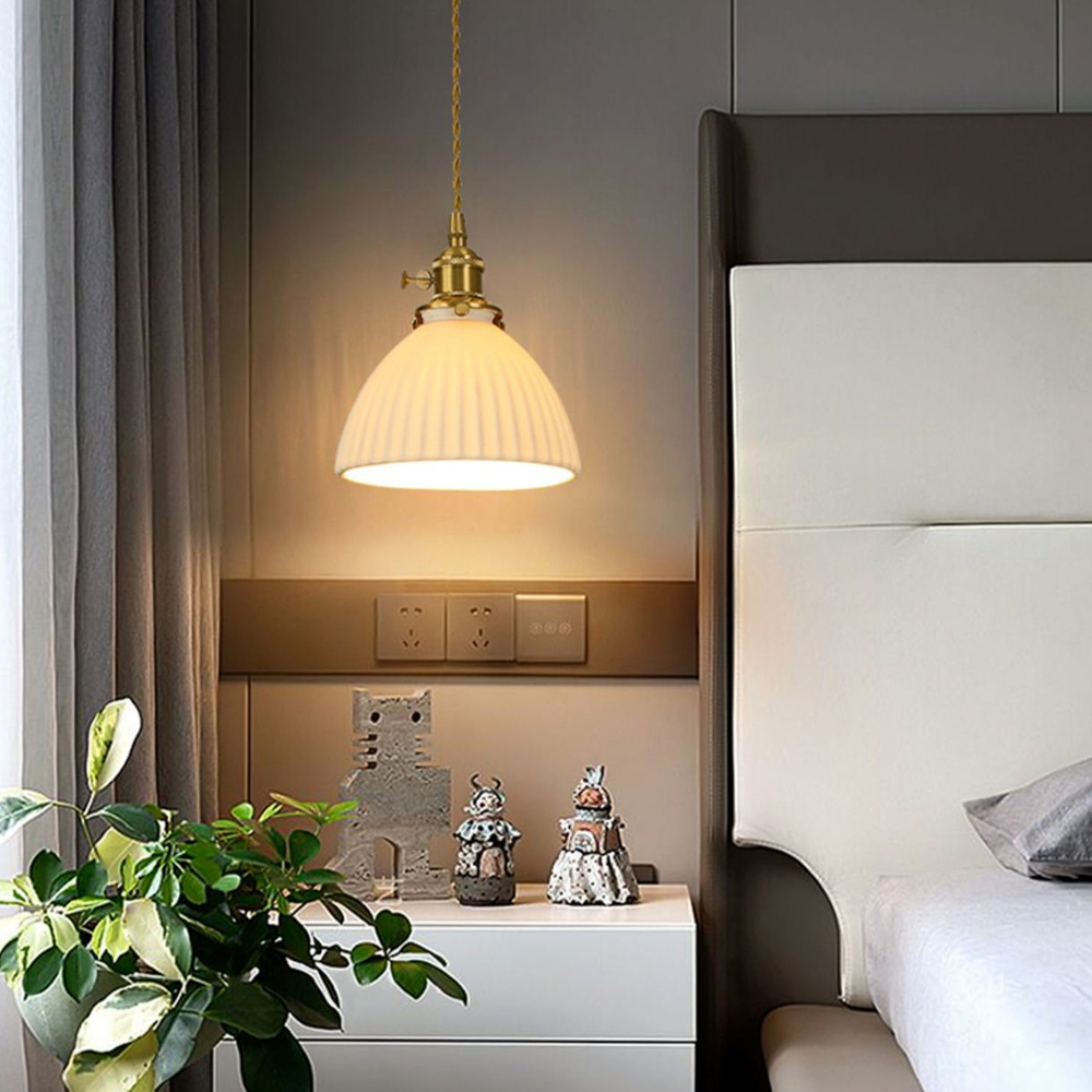 Nordic Luxury Mini Ceramic Pendant Light Japanese Brass Small Chandelier