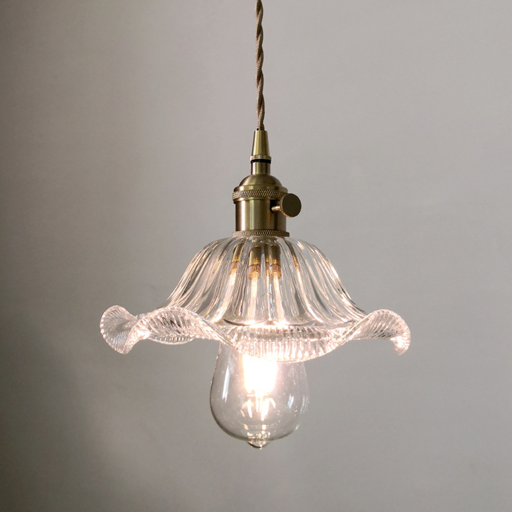 Vintage Green Copper Glass Chandelier Adjustable Pendant Light