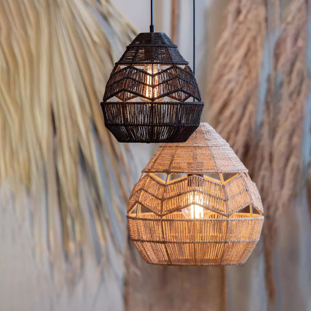 Wabi-Sabi Woven Rope Chandelier Chic Wicker Light Fixtures For Homestay